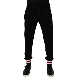 Black Wool Mid Waist Jogger Sweatpants Pants