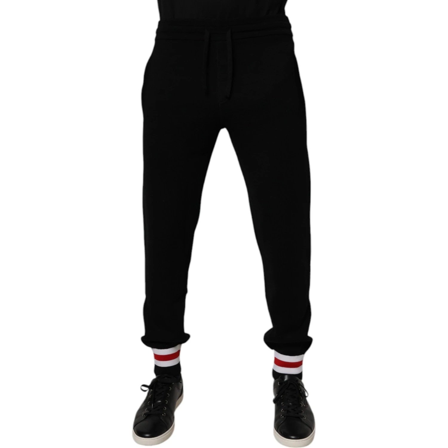 Black Wool Mid Waist Jogger Sweatpants Pants