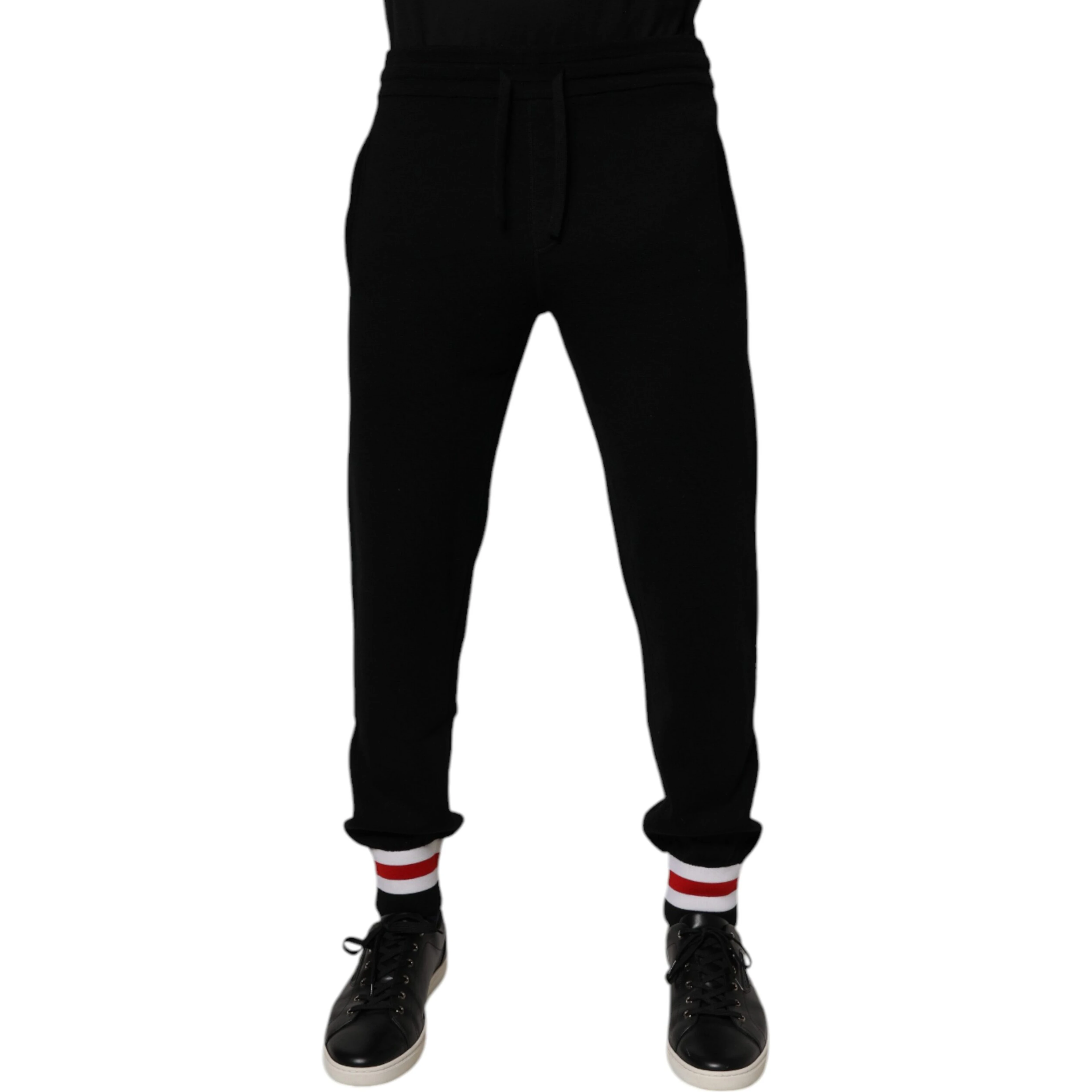 Black Wool Mid Waist Jogger Sweatpants Pants
