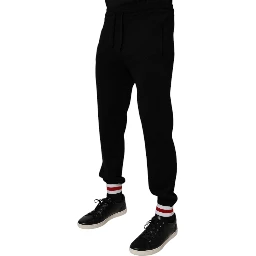 Black Wool Mid Waist Jogger Sweatpants Pants