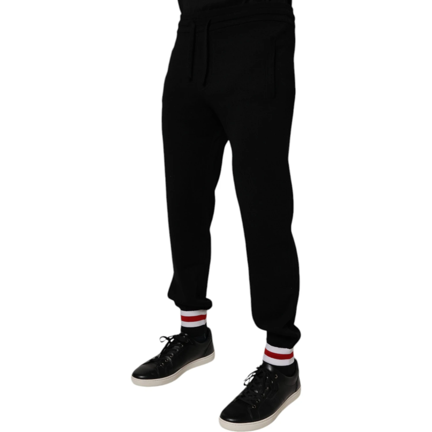 Black Wool Mid Waist Jogger Sweatpants Pants