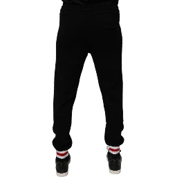 Black Wool Mid Waist Jogger Sweatpants Pants