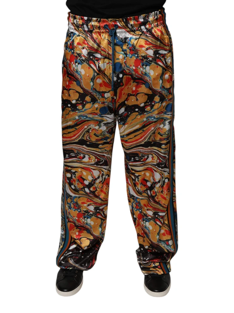 Multicolor Marble Satin Men Tracksuit Pants