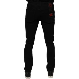 Black Tattered Cotton Skinny Men Denim Jeans