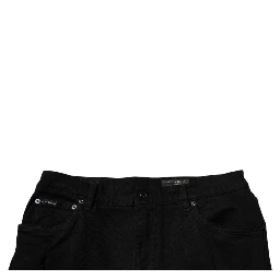 Black Tattered Cotton Skinny Men Denim Jeans