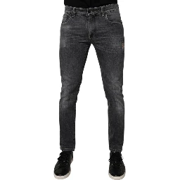Dark Gray Washed Cotton Skinny Men Denim Jeans
