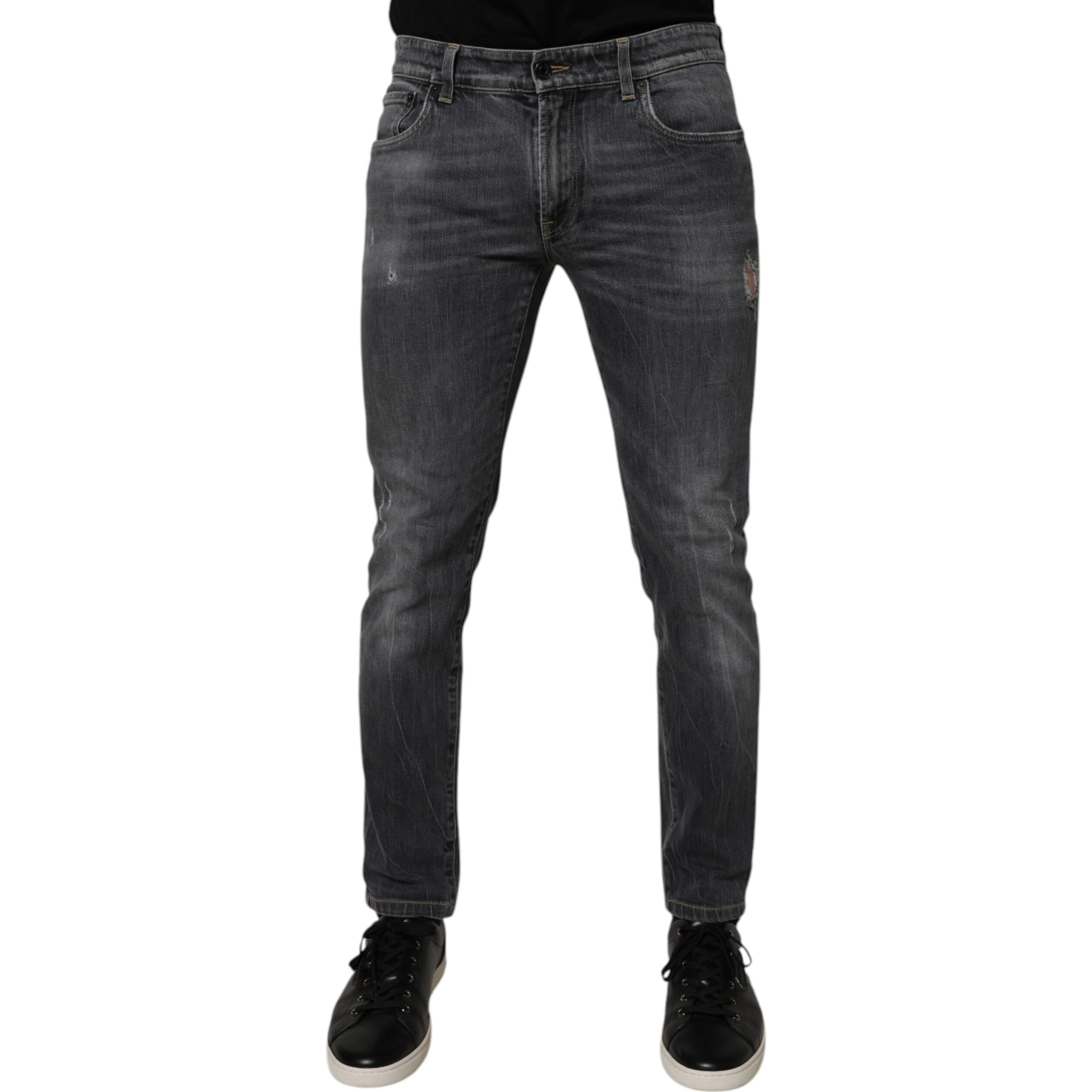 Dark Gray Washed Cotton Skinny Men Denim Jeans