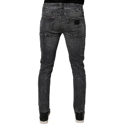 Dark Gray Washed Cotton Skinny Men Denim Jeans