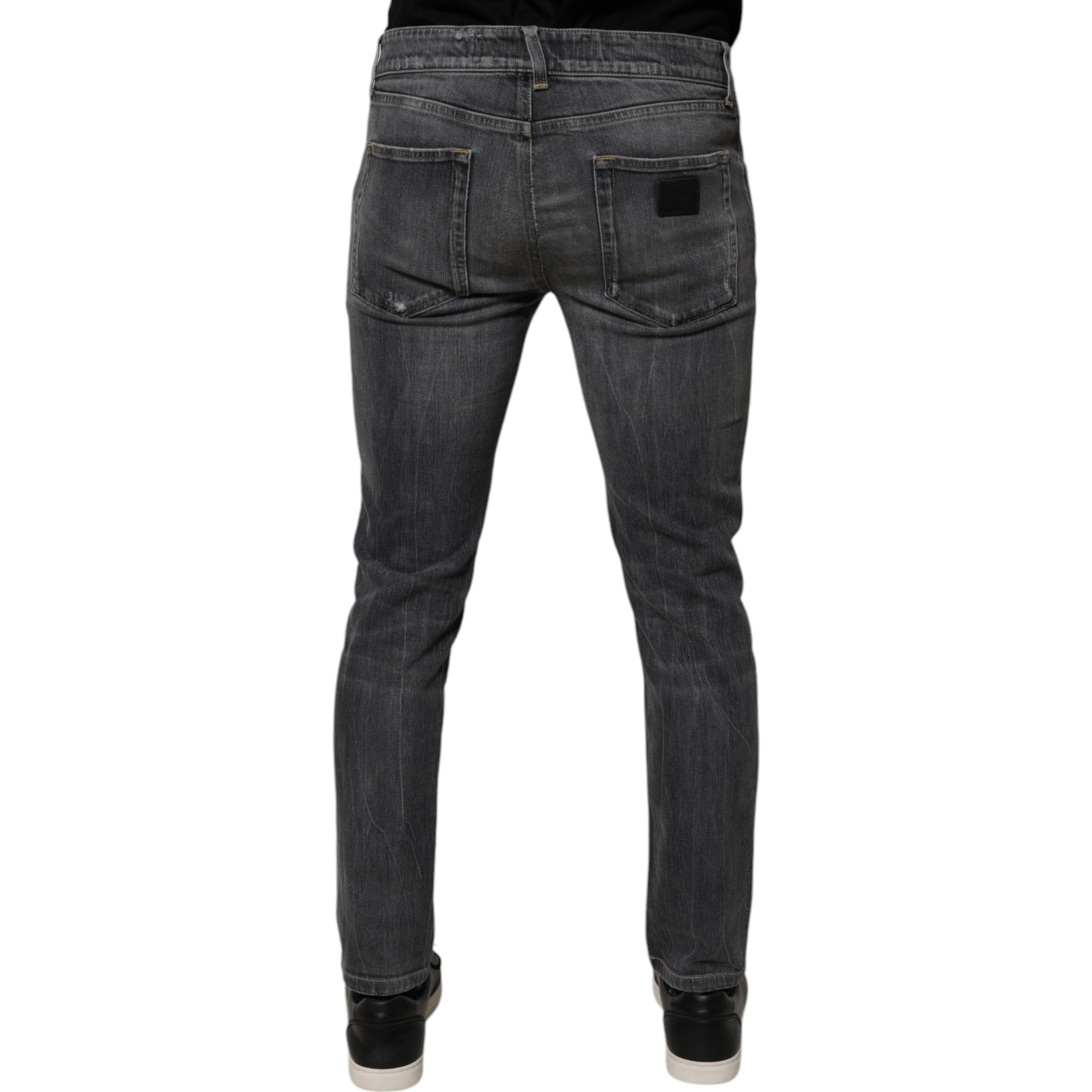 Dark Gray Washed Cotton Skinny Men Denim Jeans
