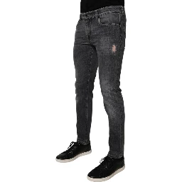Dark Gray Washed Cotton Skinny Men Denim Jeans
