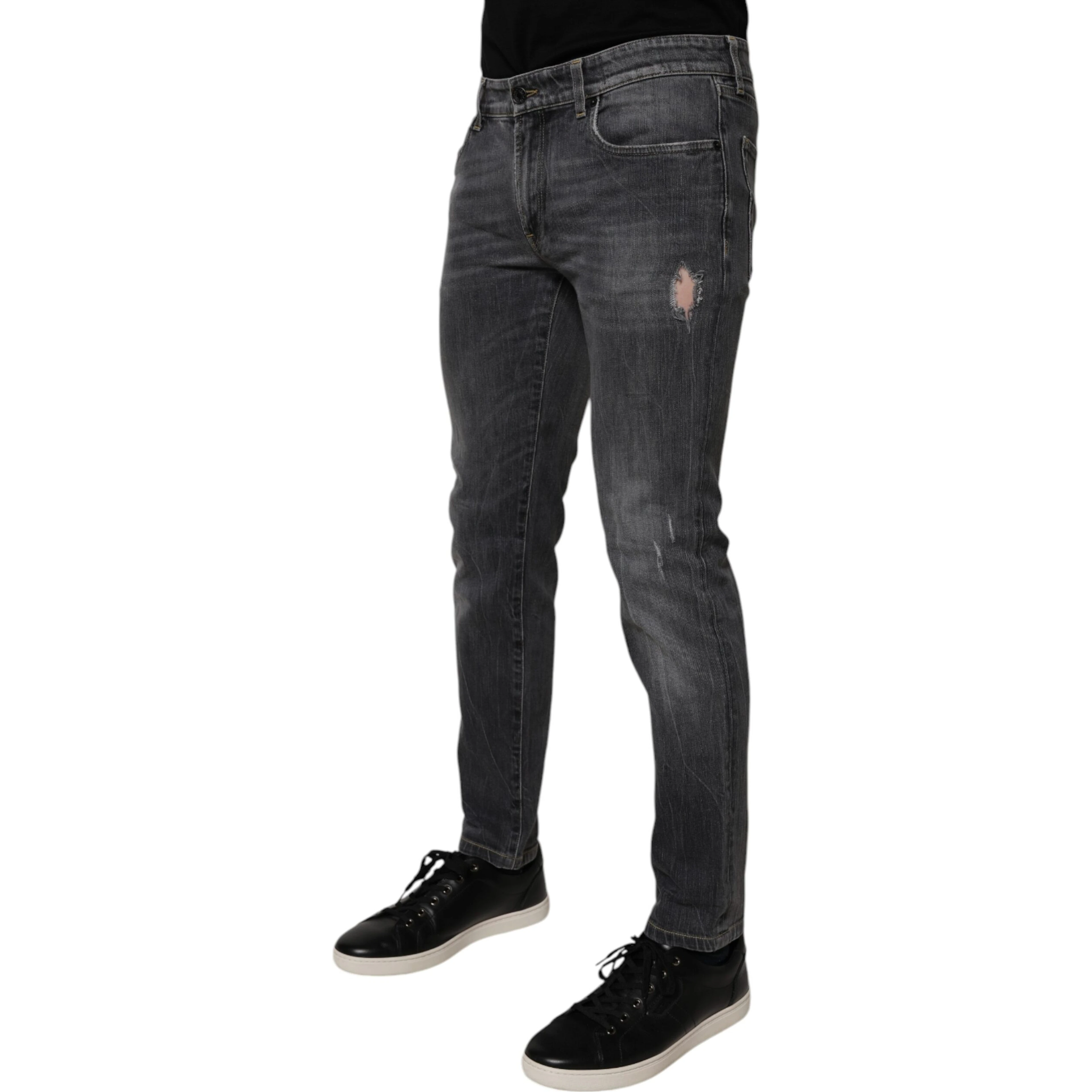 Dark Gray Washed Cotton Skinny Men Denim Jeans