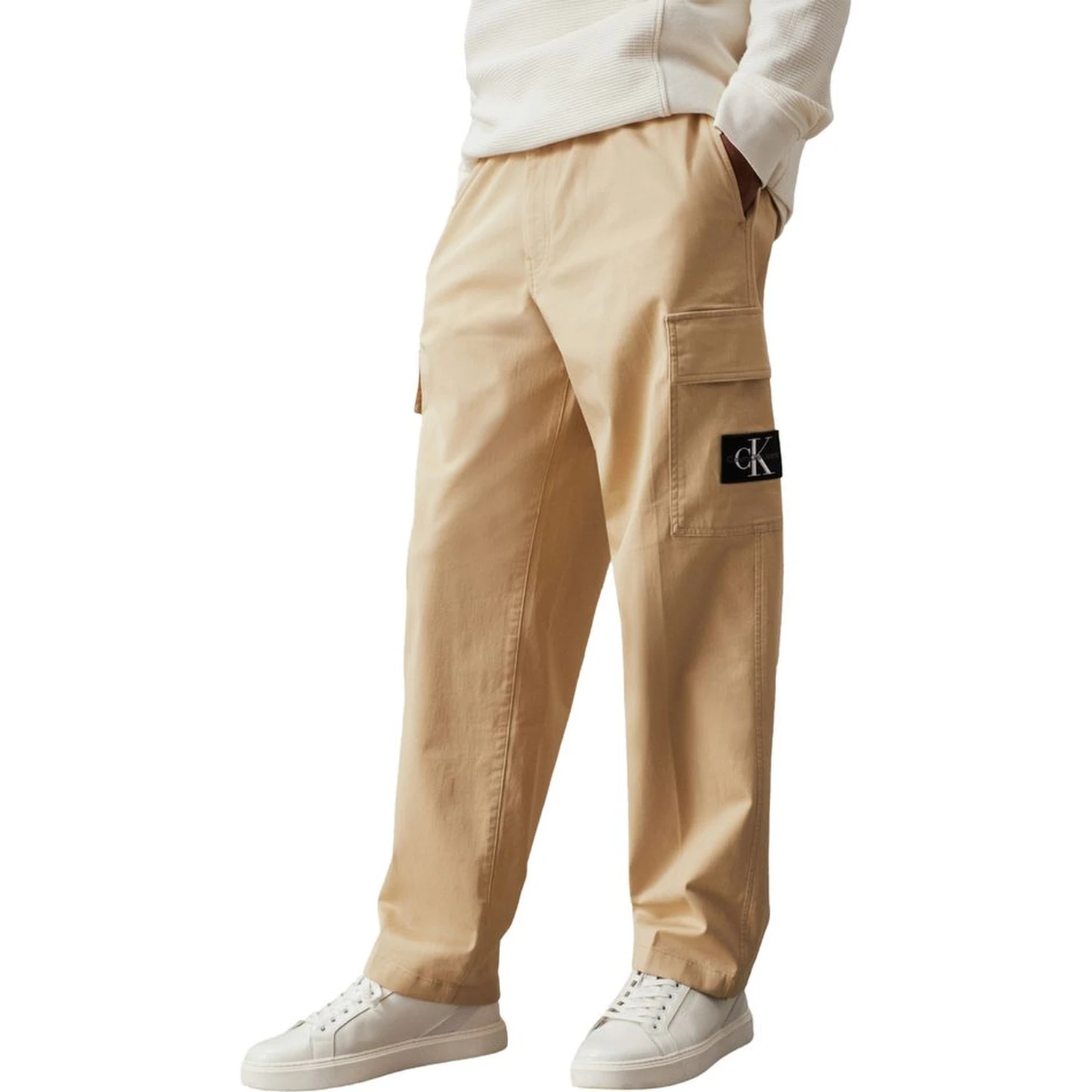 Beige Cotton Cargo Pants