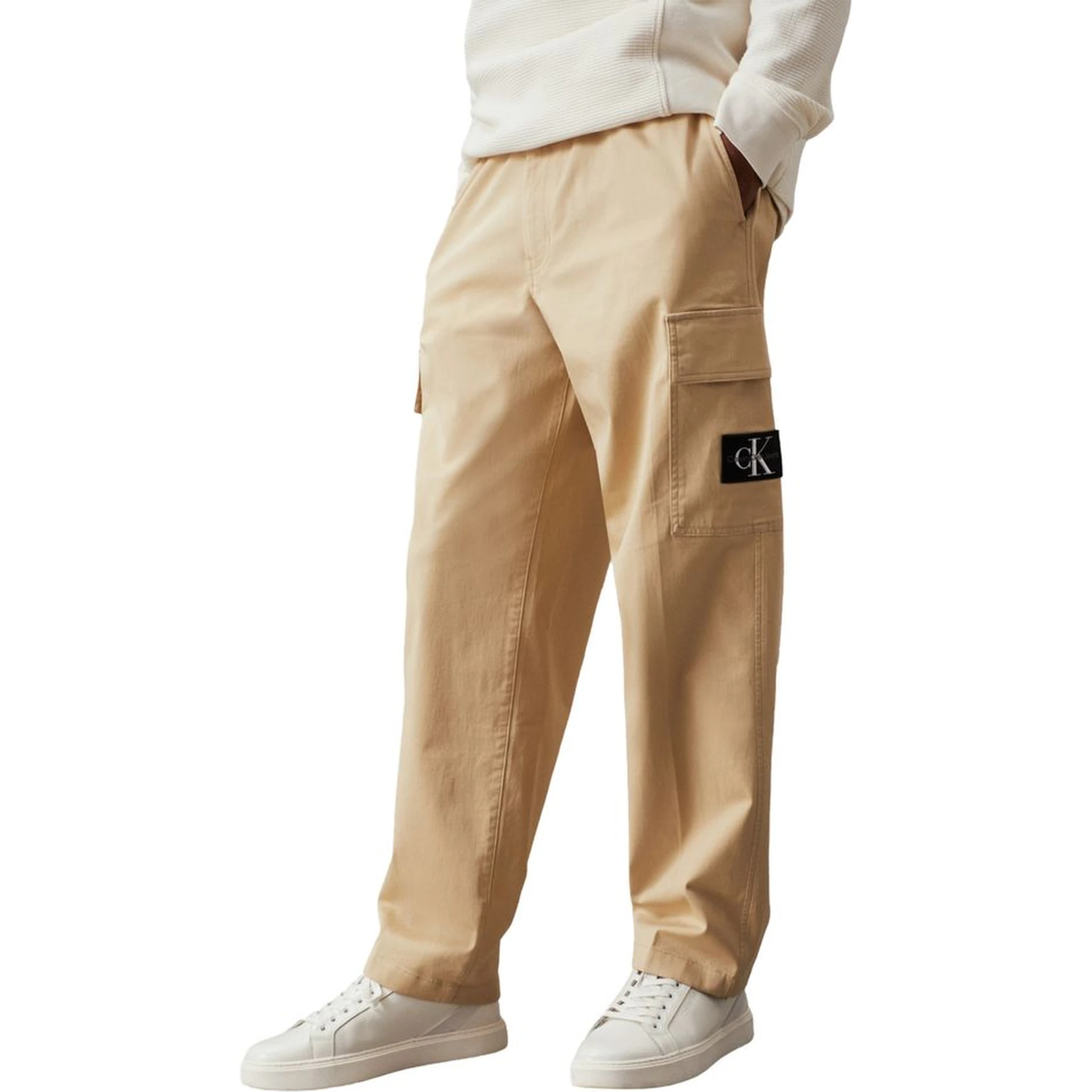 Beige Cotton Cargo Pants