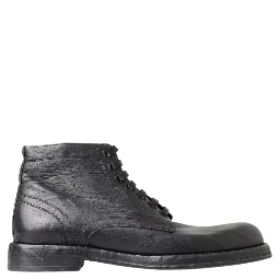 Black Leather Lace-Up Boots