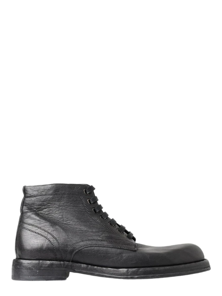 Black Leather Lace-Up Boots