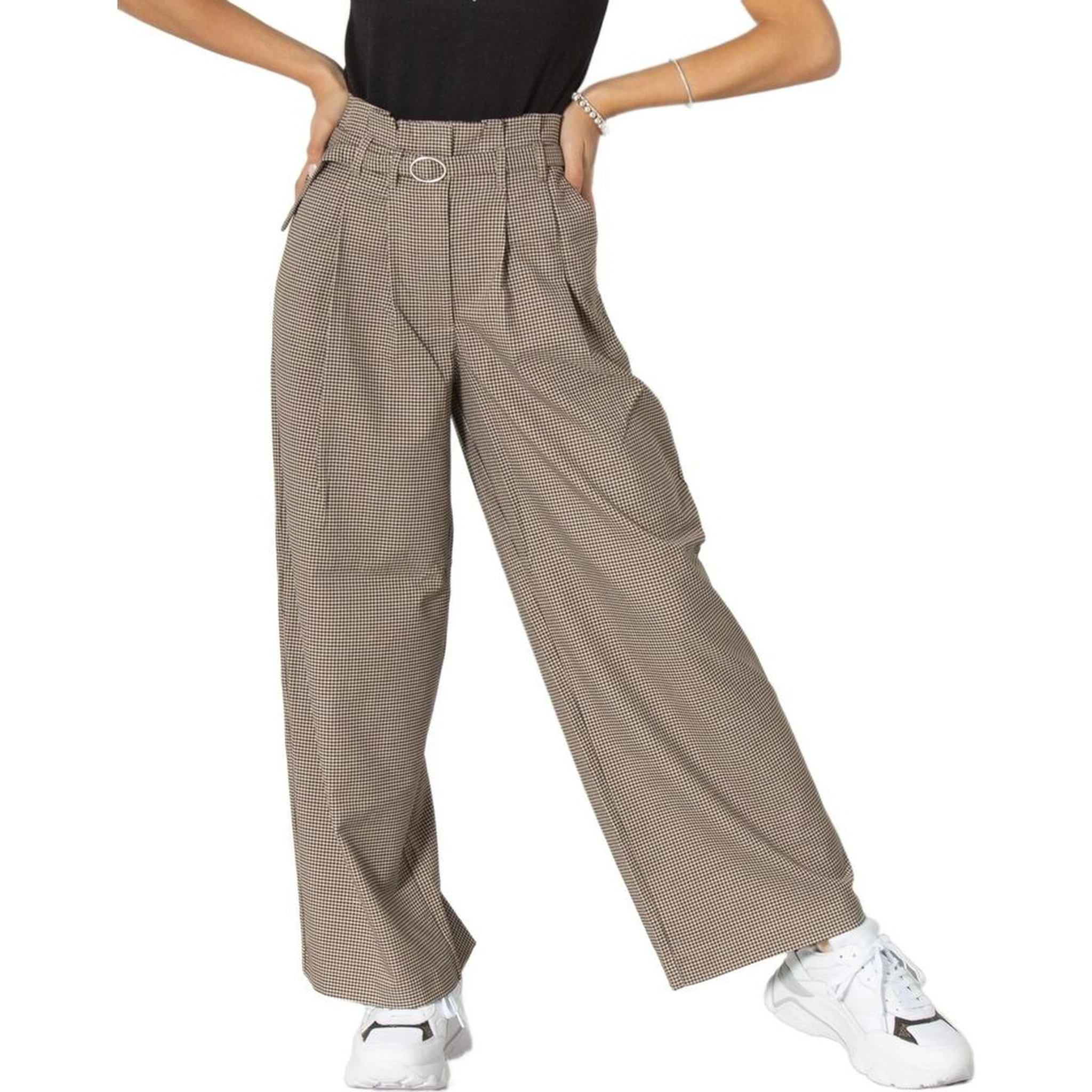 Beige Elastane Casual Pants