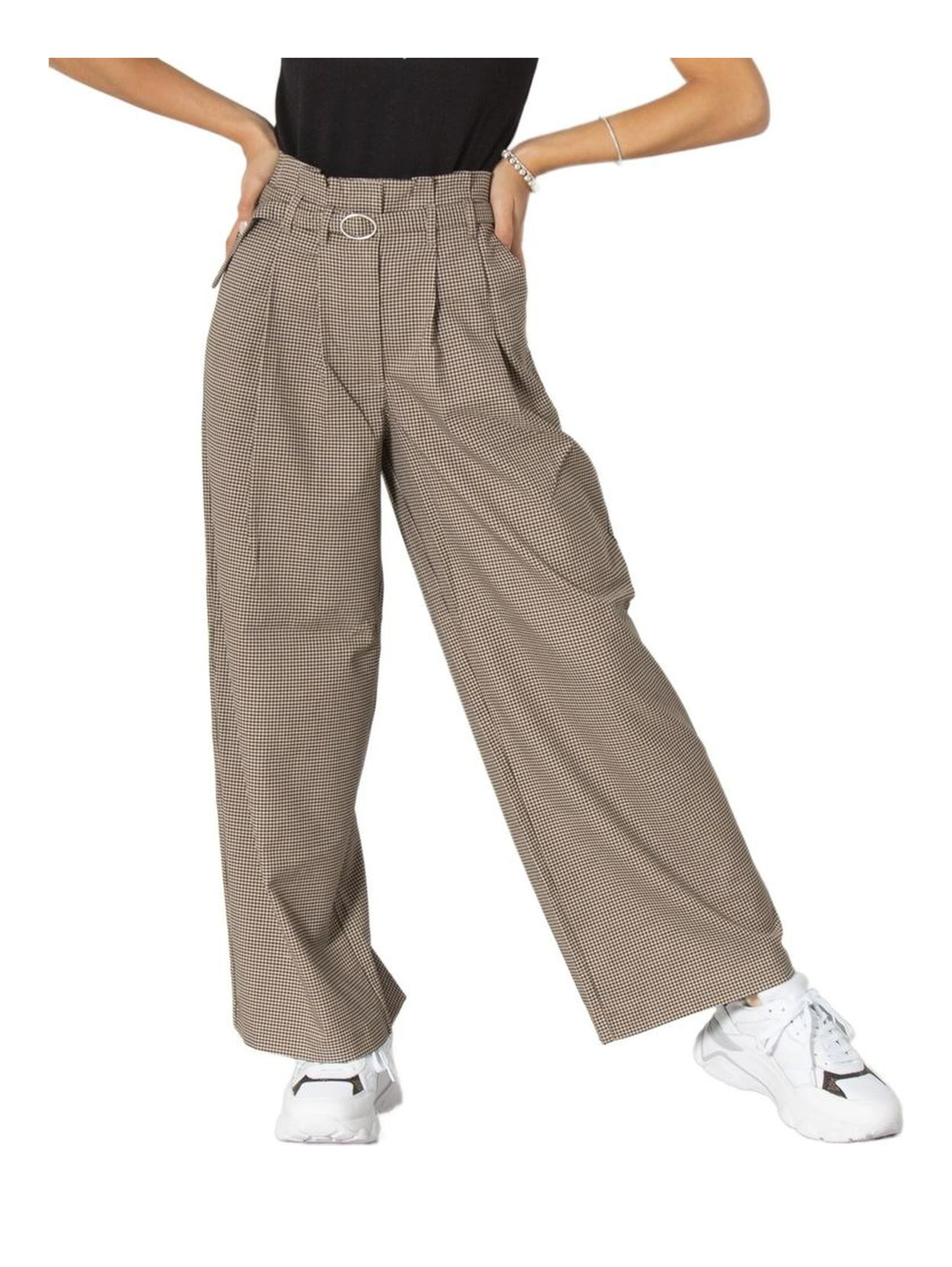 Beige Elastane Casual Pants