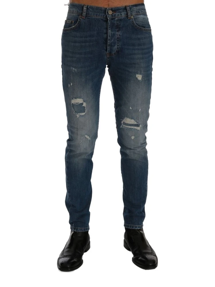 Blue Cotton Slim Fit Jeans