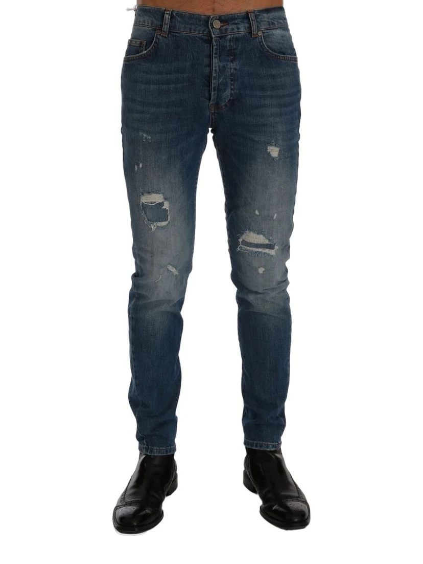Blue Cotton Slim Fit Jeans