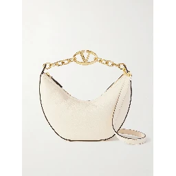 Ivory Leather Small Hobo Vlogo Shoulder Bag