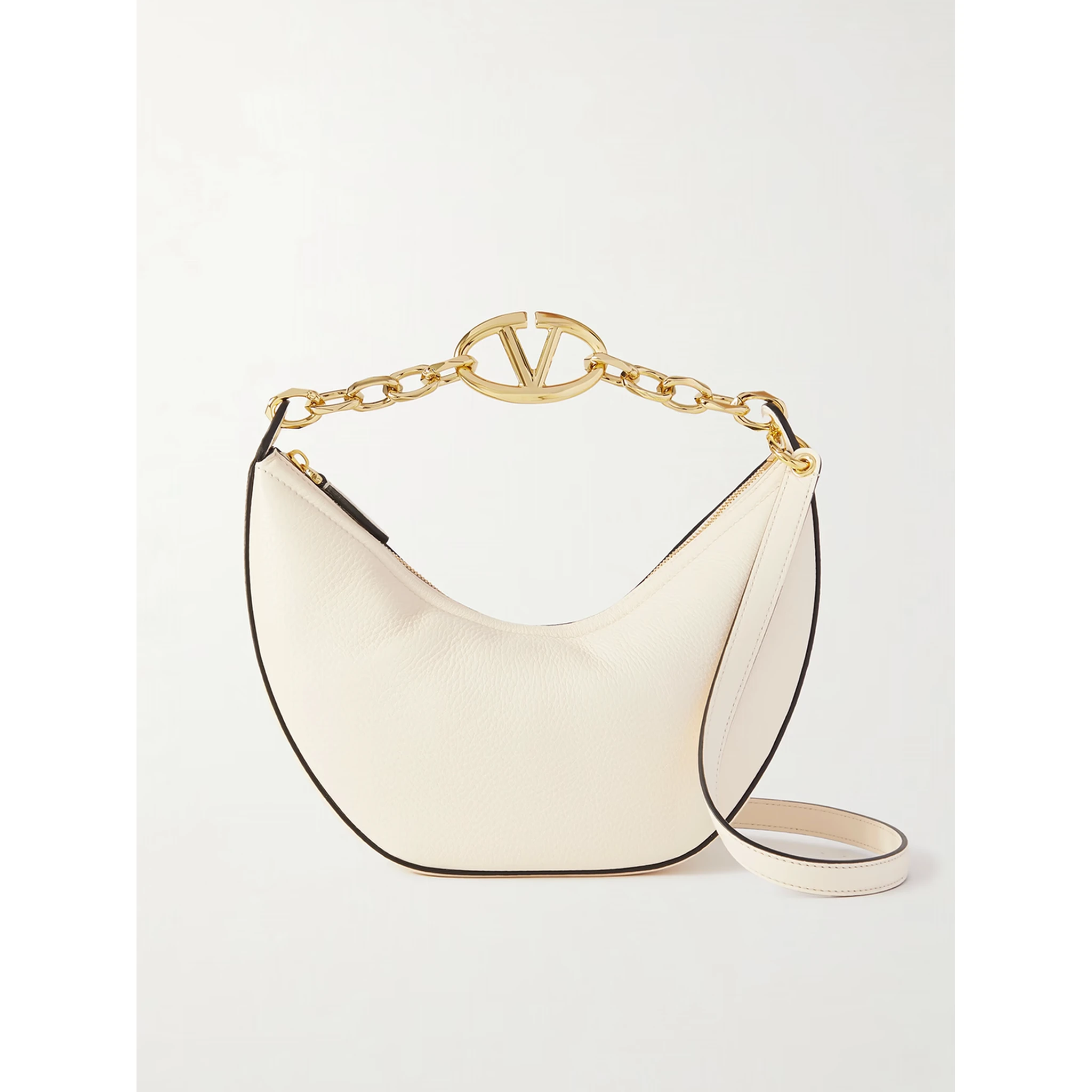 Ivory Leather Small Hobo Vlogo Shoulder Bag