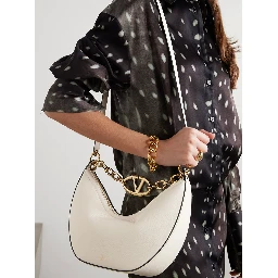 Ivory Leather Small Hobo Vlogo Shoulder Bag