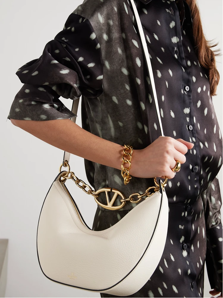 Ivory Leather Small Hobo Vlogo Shoulder Bag alternative