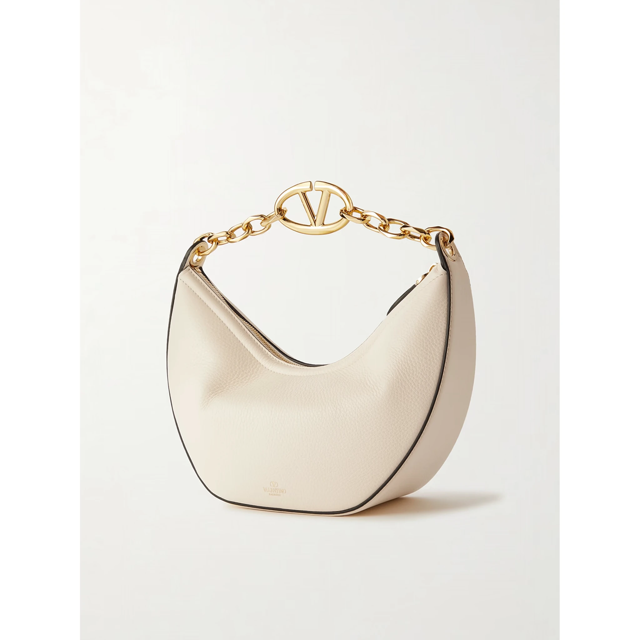 Ivory Leather Small Hobo Vlogo Shoulder Bag