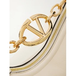 Ivory Leather Small Hobo Vlogo Shoulder Bag