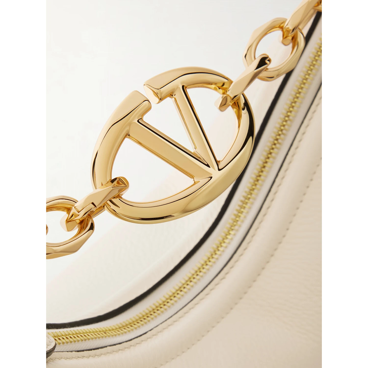 Ivory Leather Small Hobo Vlogo Shoulder Bag