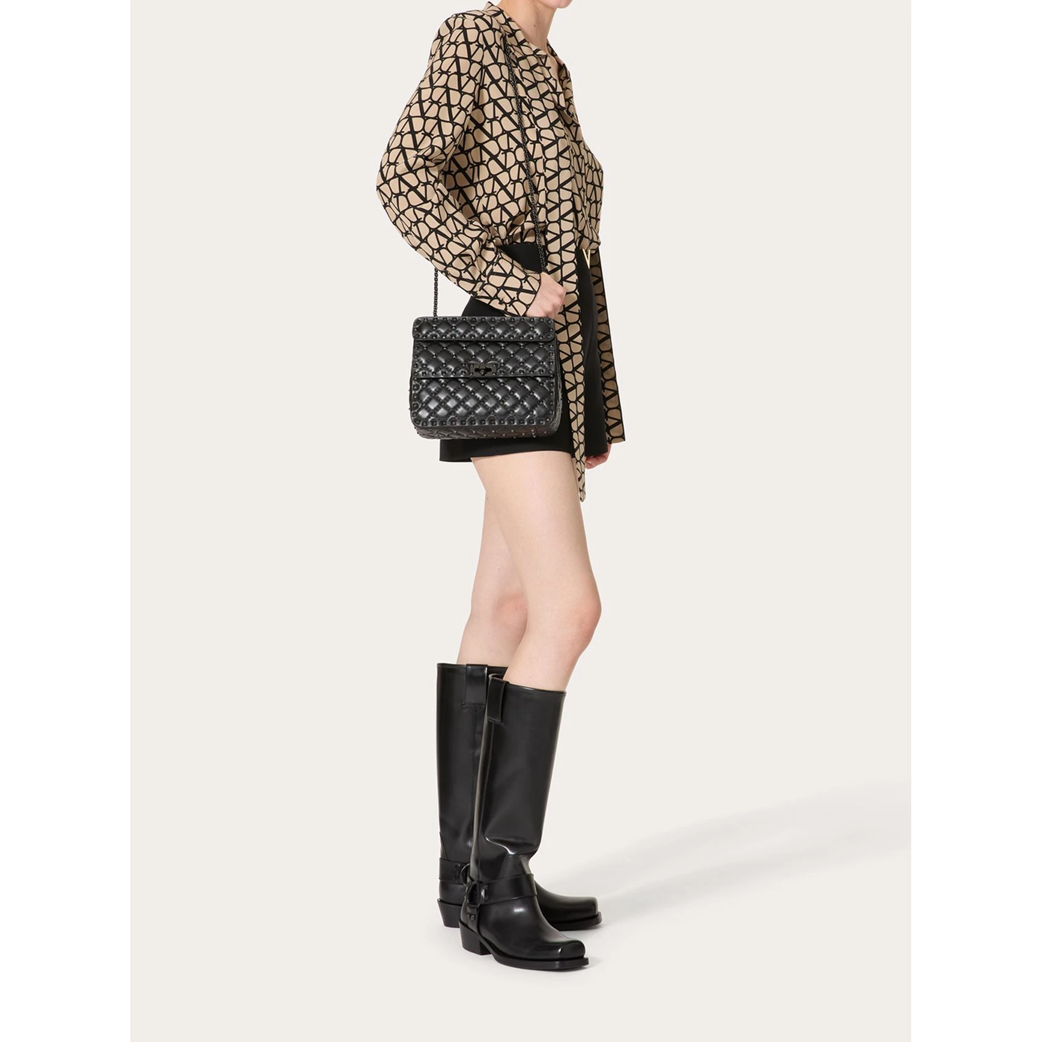 Black Nappa Leather Medium Rockstudt Spike Bag