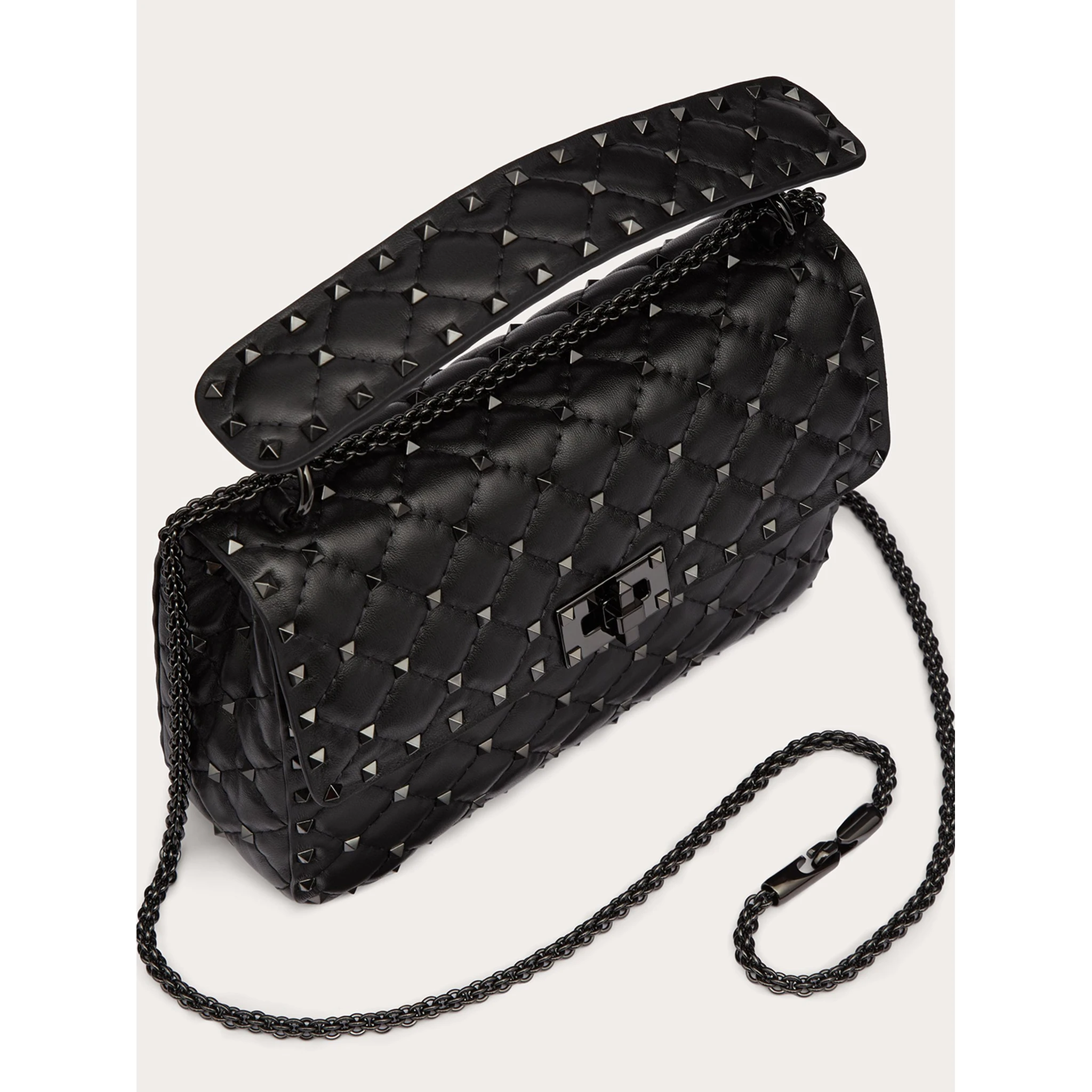 Black Nappa Leather Medium Rockstudt Spike Bag