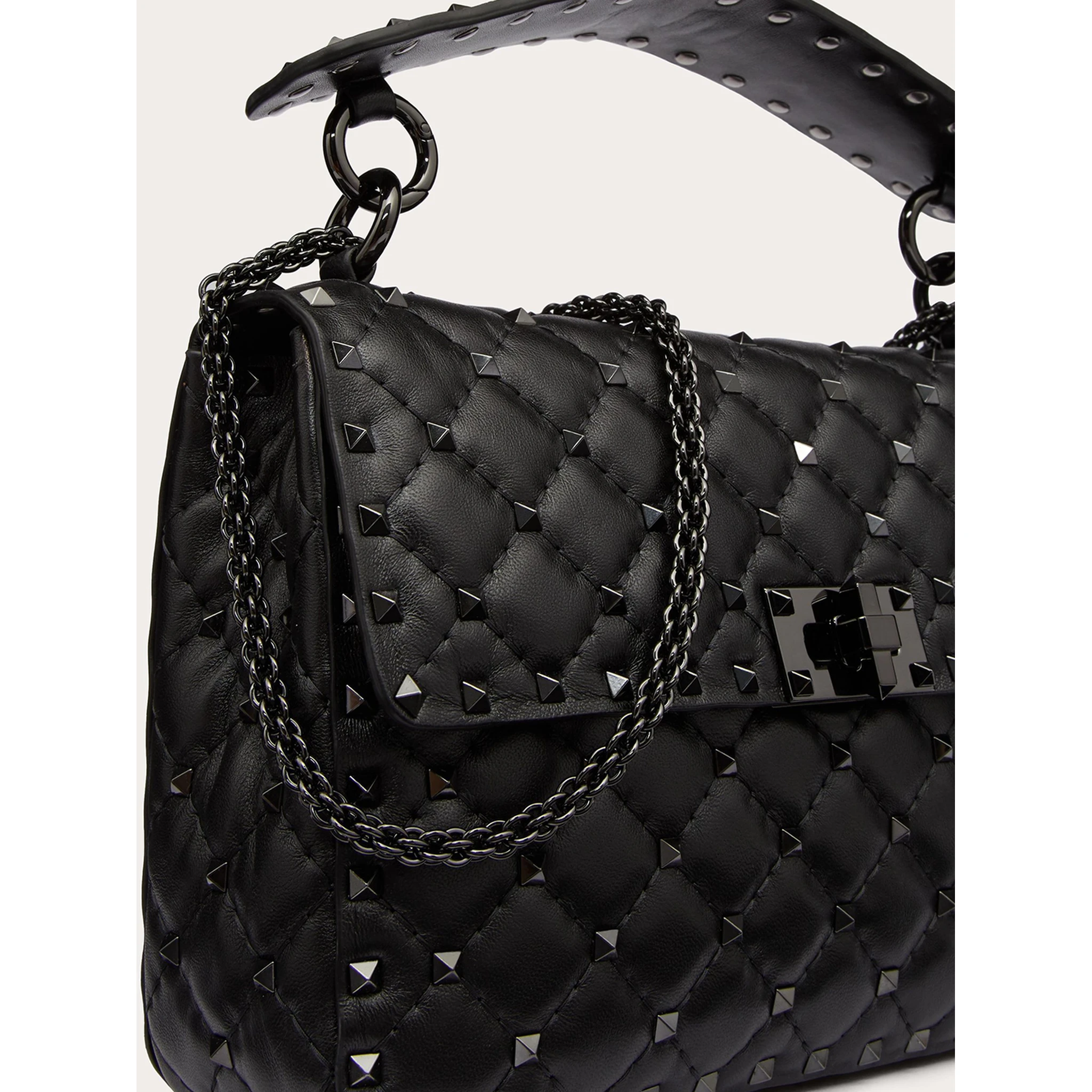 Black Nappa Leather Medium Rockstudt Spike Bag
