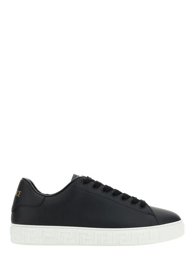 Leather Sneakers With La Greca Detail In Black