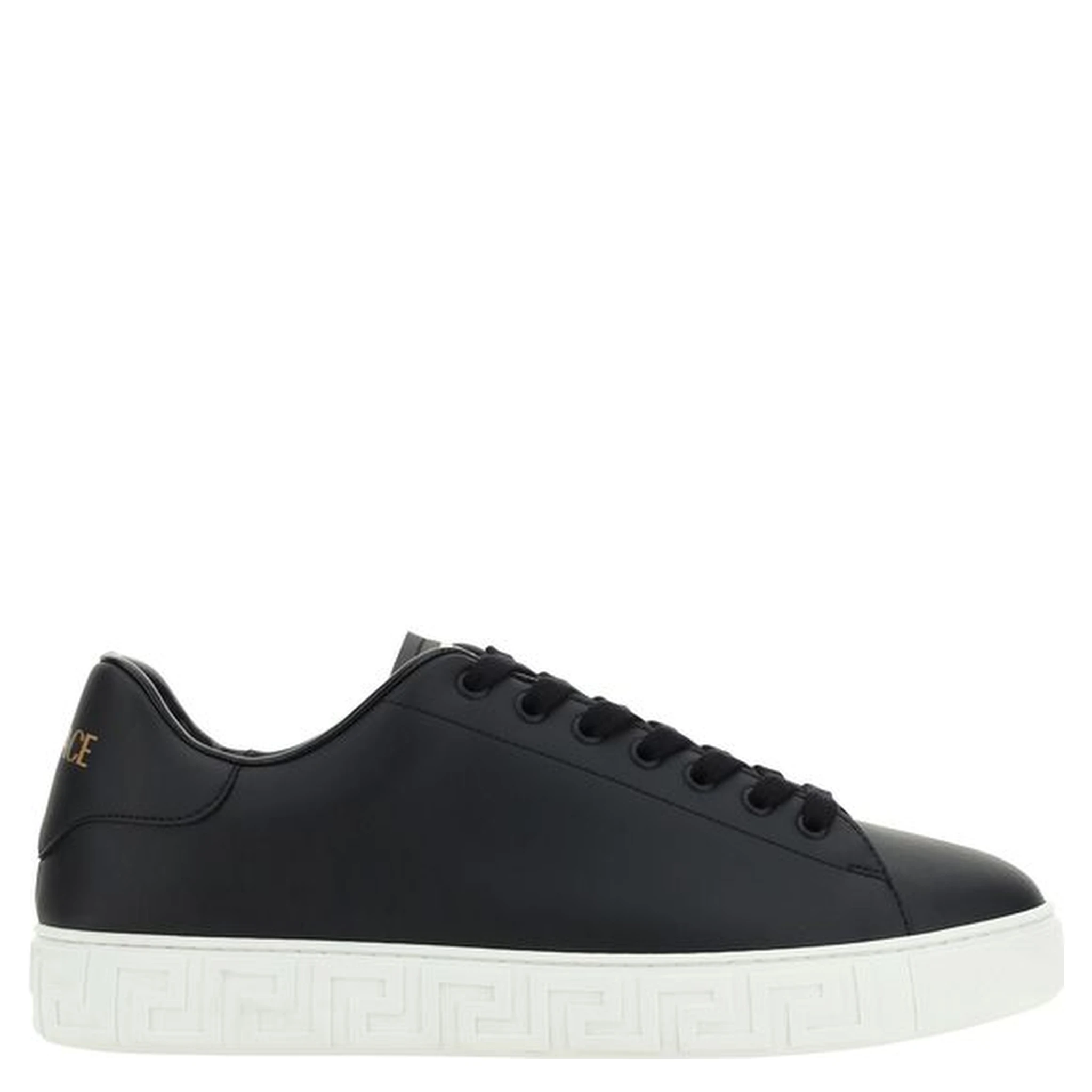 Leather Sneakers With La Greca Detail In Black