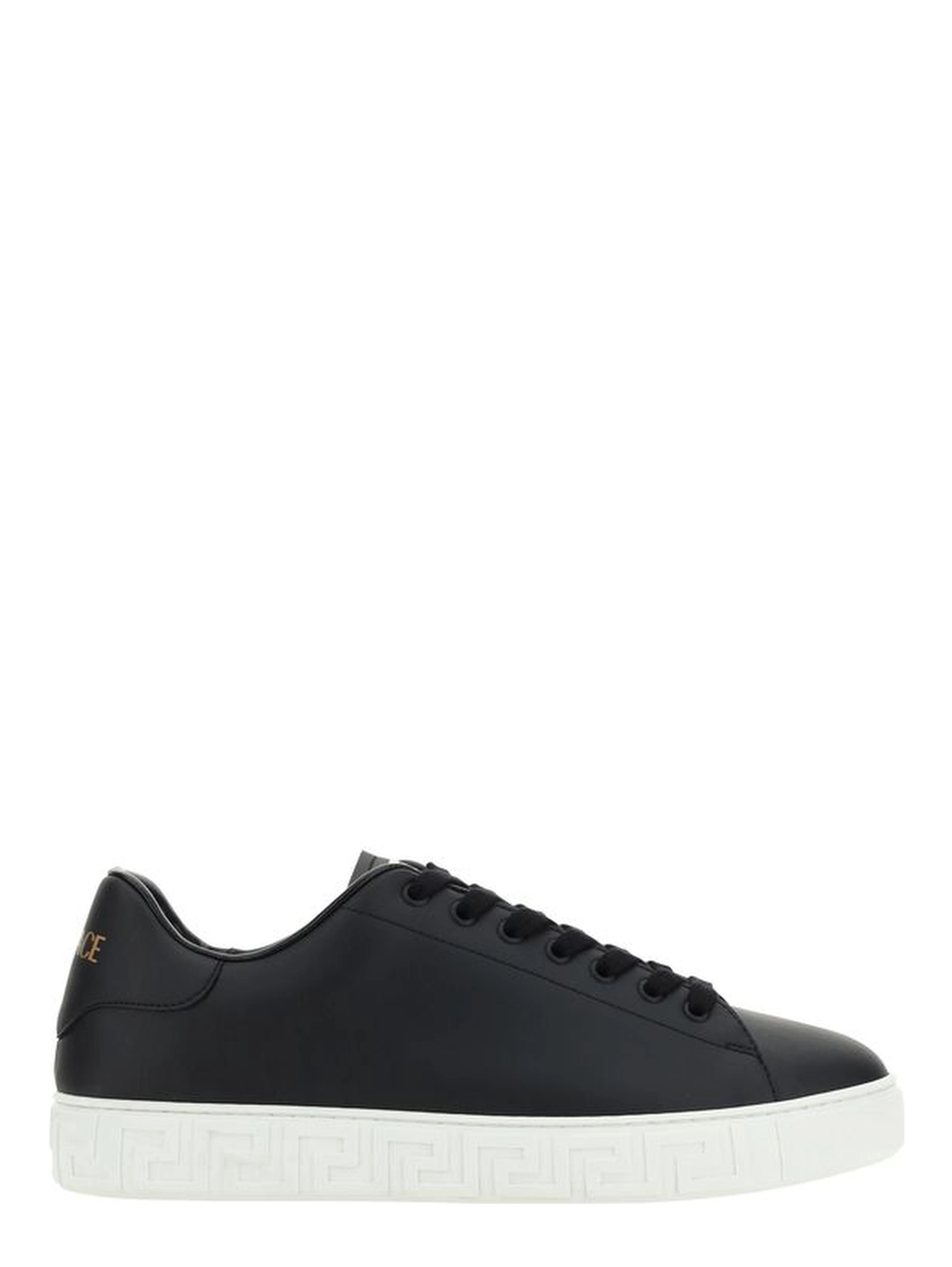Leather Sneakers With La Greca Detail In Black
