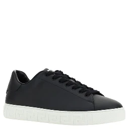 Leather Sneakers With La Greca Detail In Black