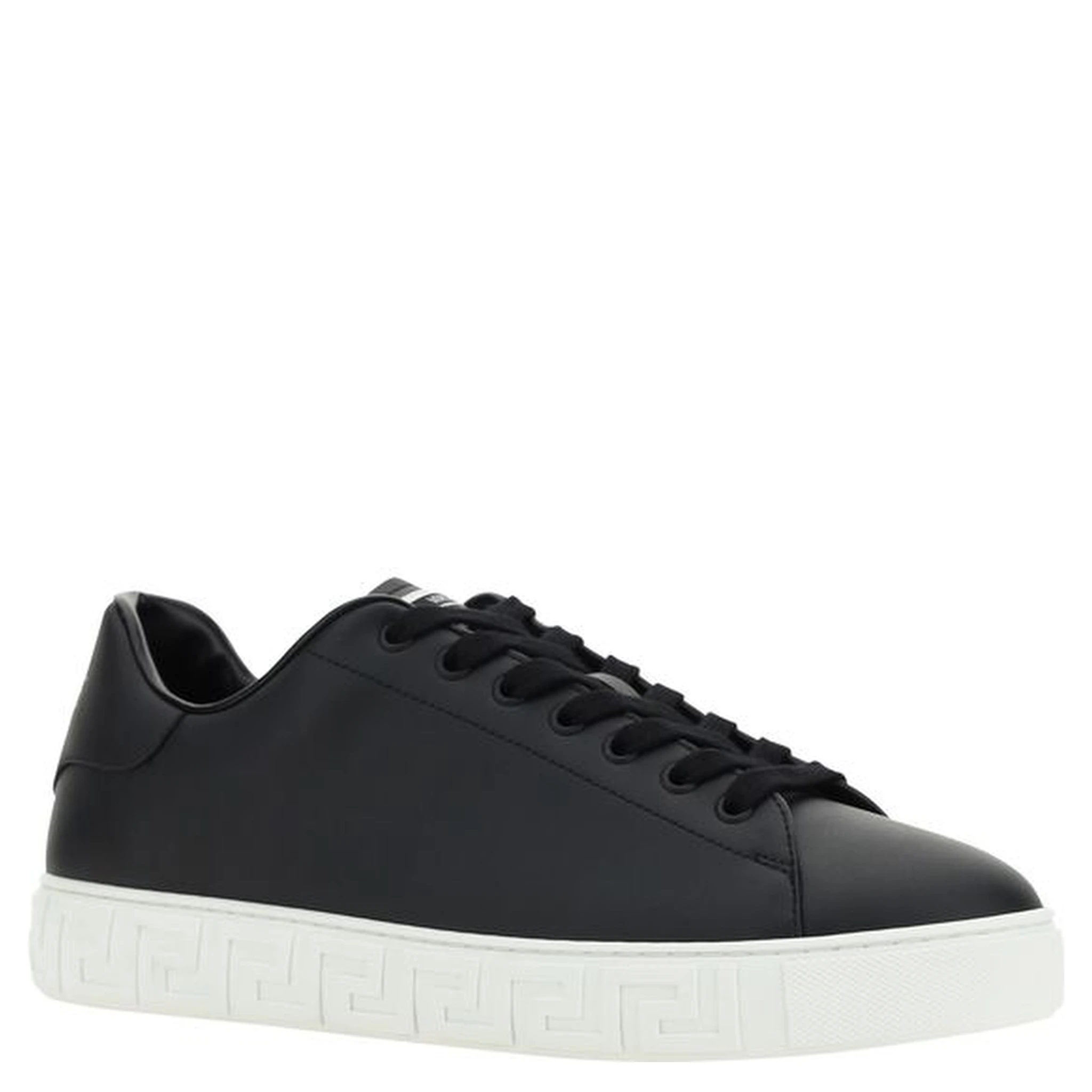 Leather Sneakers With La Greca Detail In Black