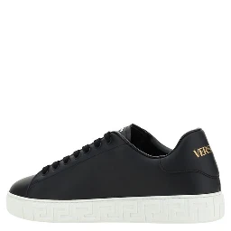 Leather Sneakers With La Greca Detail In Black