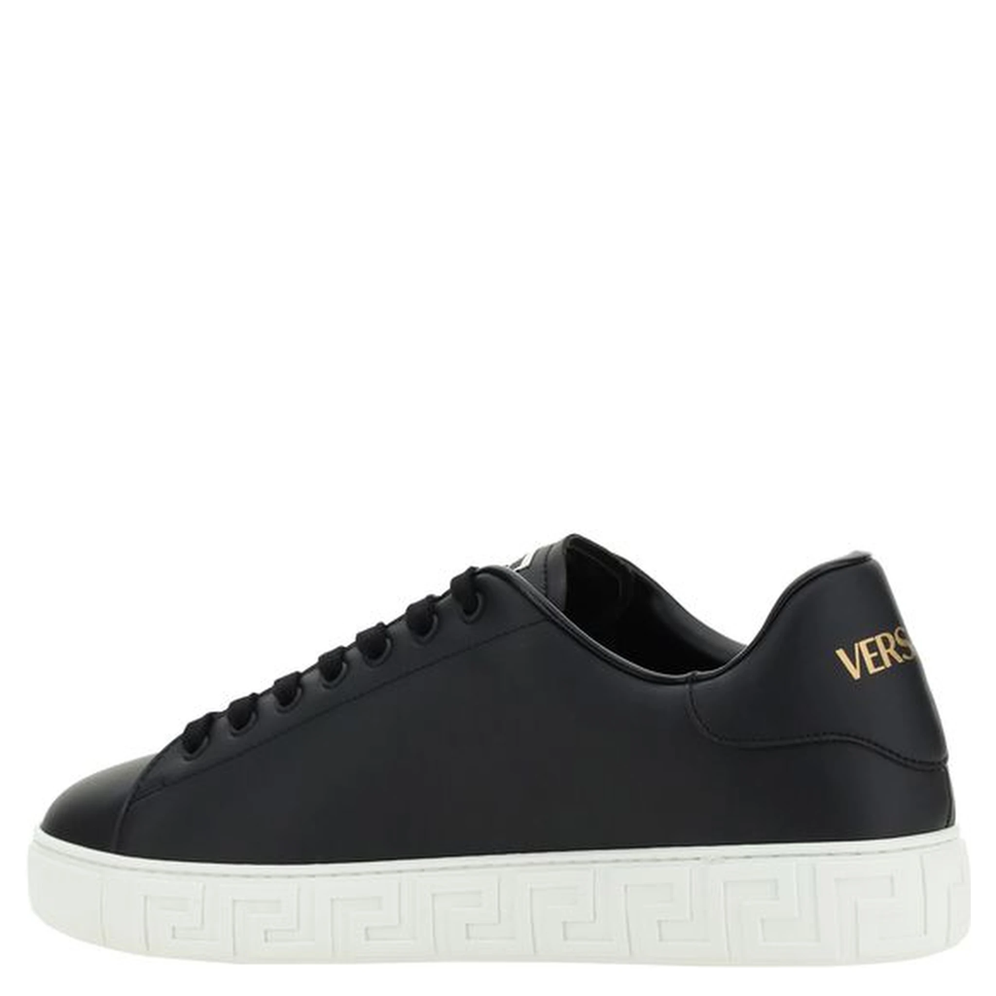 Leather Sneakers With La Greca Detail In Black