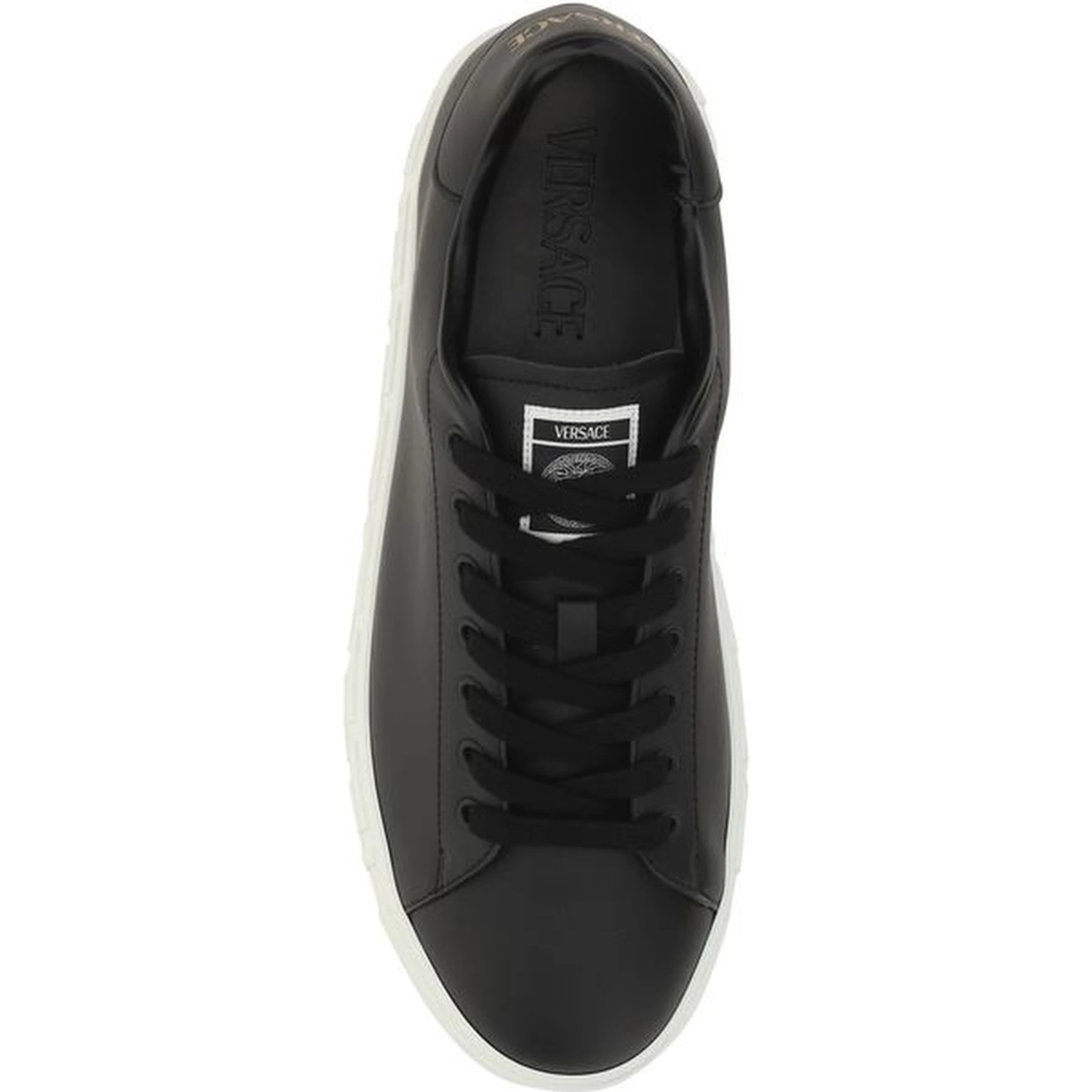 Leather Sneakers With La Greca Detail In Black