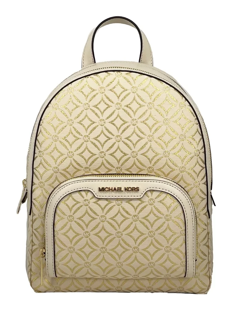 Jaycee Medium Zip Pocket Backpack Bag Cream Gold
