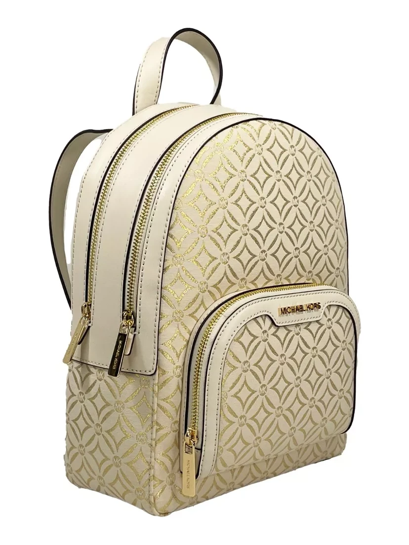 Jaycee Medium Zip Pocket Backpack Bag Cream Gold