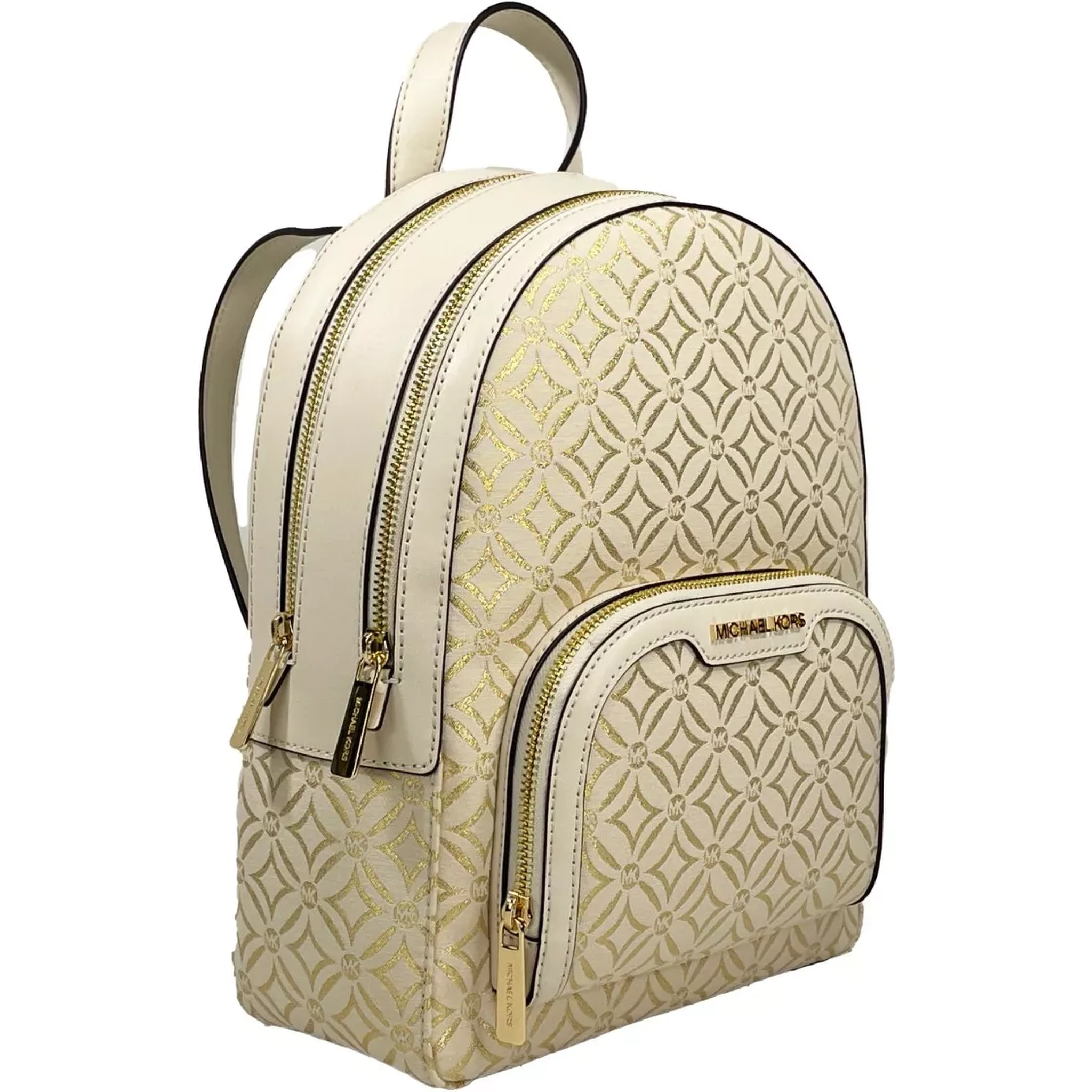 Jaycee Medium Zip Pocket Backpack Bag Cream Gold