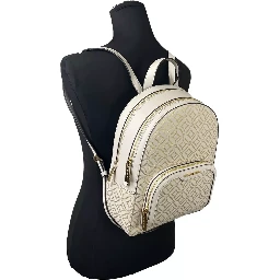 Jaycee Medium Zip Pocket Backpack Bag Cream Gold