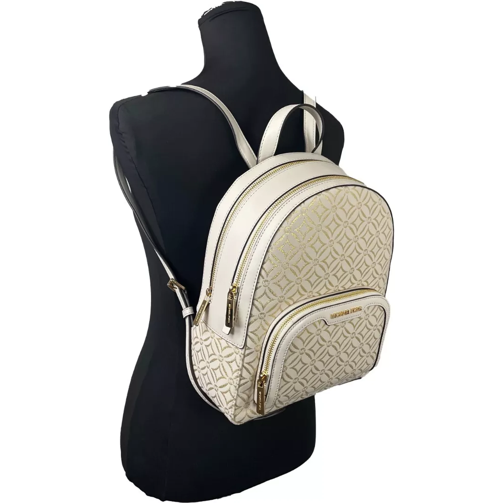 Jaycee Medium Zip Pocket Backpack Bag Cream Gold