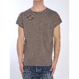 Crewneck T-shirt With Embroidered Chest Pocket In Brown