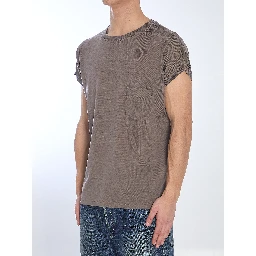 Crewneck T-shirt With Embroidered Chest Pocket In Brown