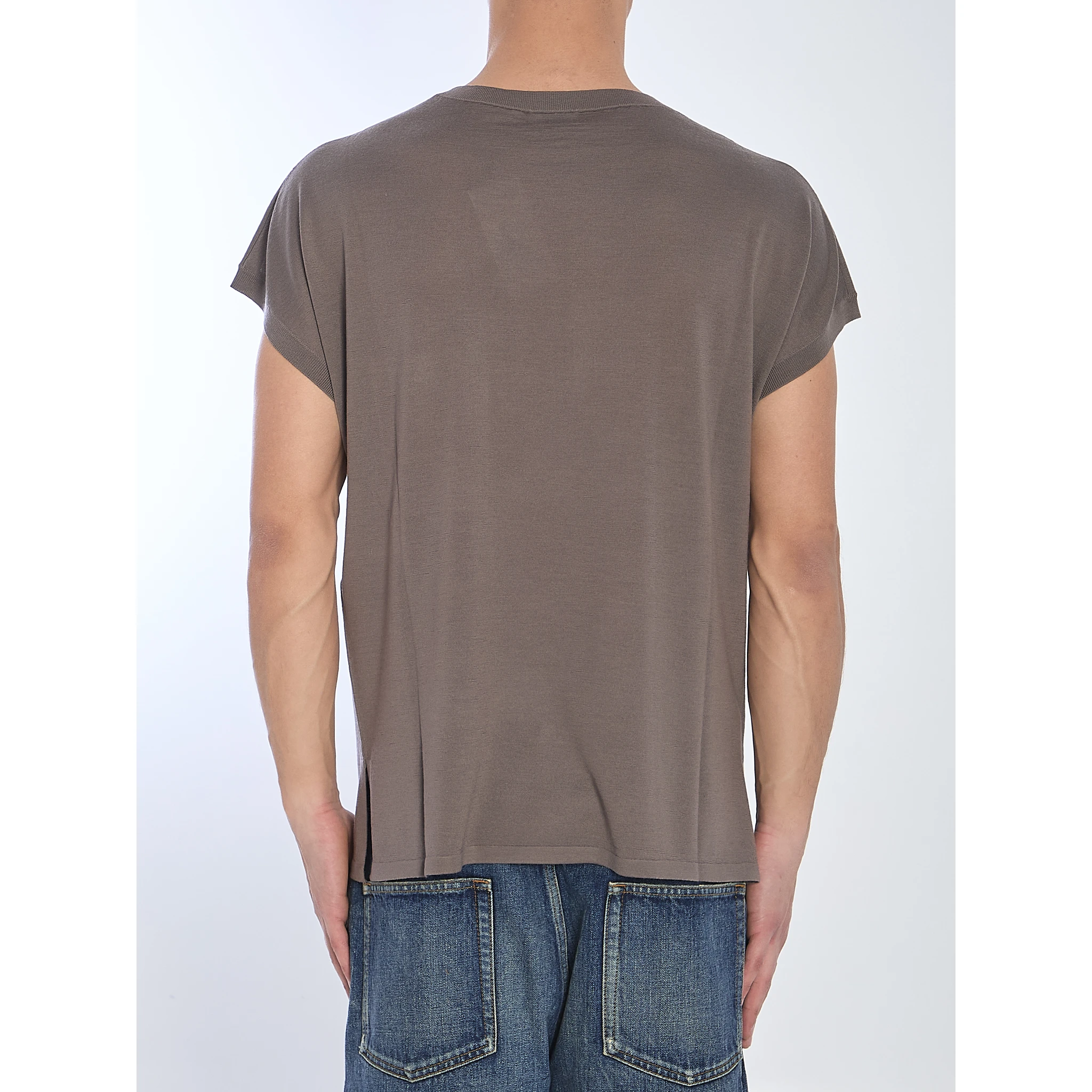 Crewneck T-shirt With Embroidered Chest Pocket In Brown