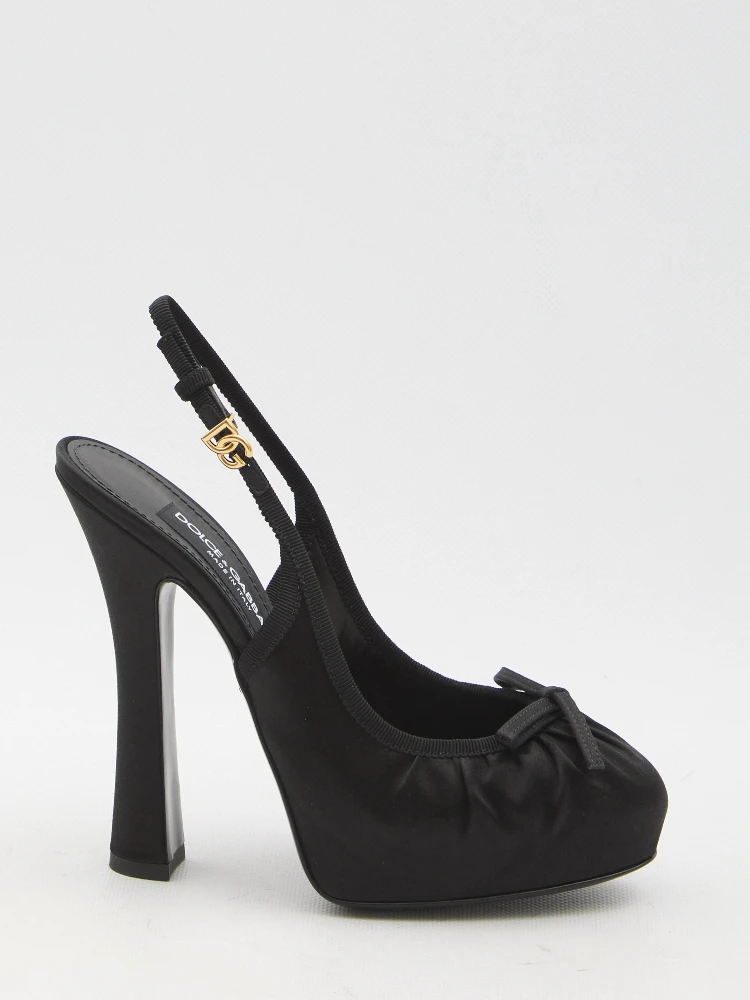 Satin slingback platform shoes